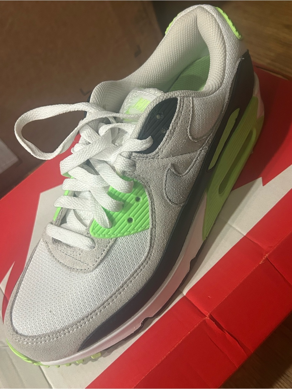 Nike Air Max in White, Gray & Neon Green